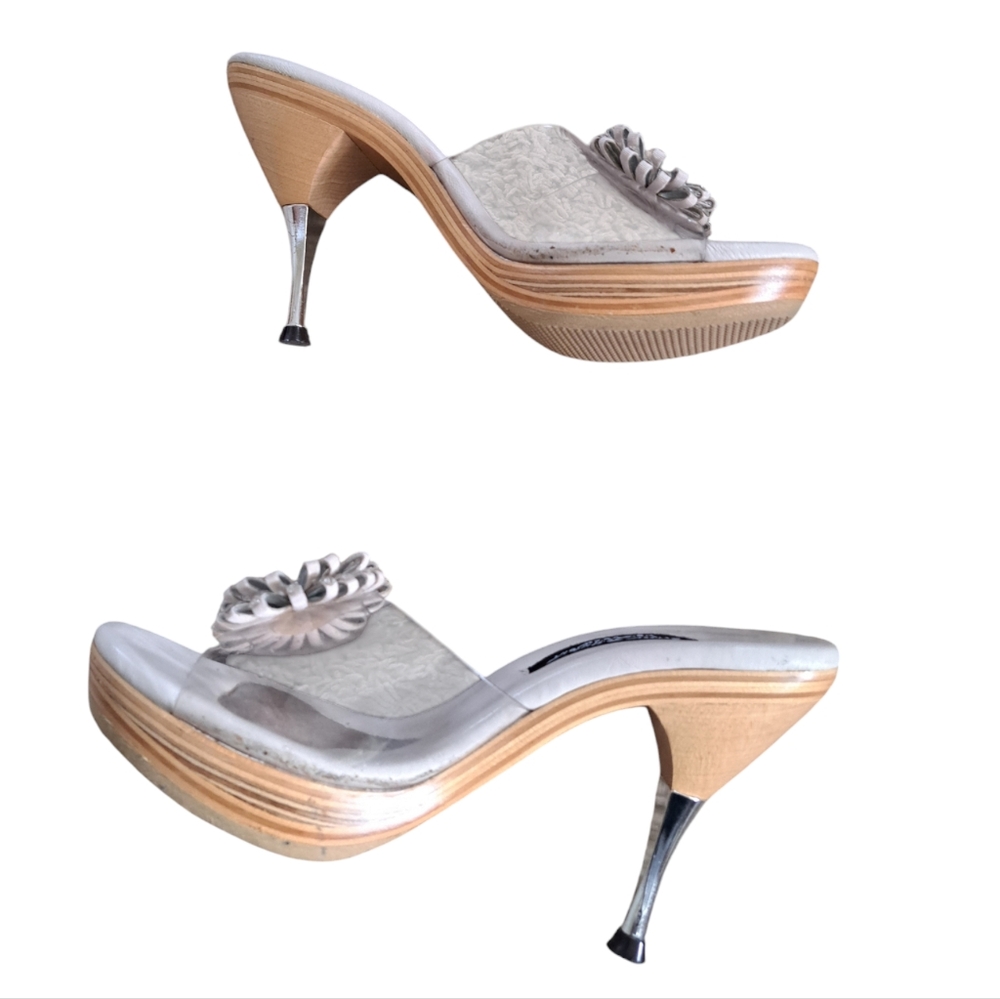 Betsey Johnson Silver and Tan Mules